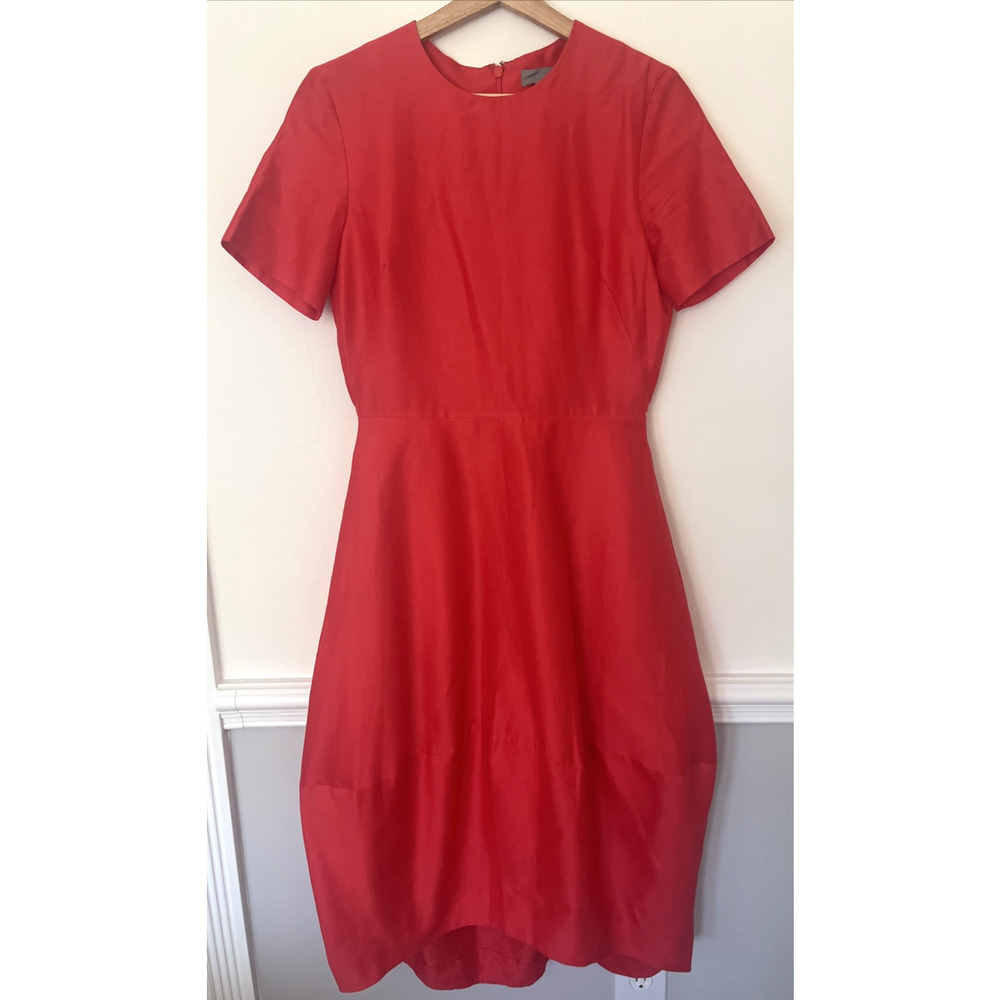 COS Cotton Silk Midi Dress Cocoon Skirt Size 6 Red
